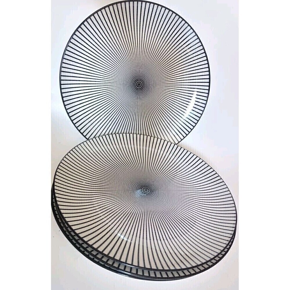 Royal Norfolk Dinner Plates Black White Optical Swirl SET OF 2 Round  10 1/2"